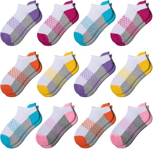 Comfoex 12 زوجًا من الجوارب للفتيات جوارب رياضية للكاحل 4-6 8-10 6-8 سنوات جوارب قصيرة مع نعل مبطن in Kuwait