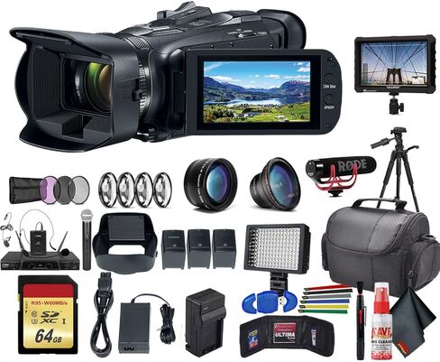 كاميرا فيديو Canon Vixia HF G50 UHD 4K (3667C002) مع بطاريتين إضافيتين، وديوبترات قريبة، وحامل ثلاثي القوائم، وحقيبة مبطنة، وإضاءة LED، وبطاقة 64 جيجابايت، وحامل ثلاثي القوائم، وشاشة خارجية 4K، وRode Mic Go والمزيد (متجدد) in Saudi Arabia