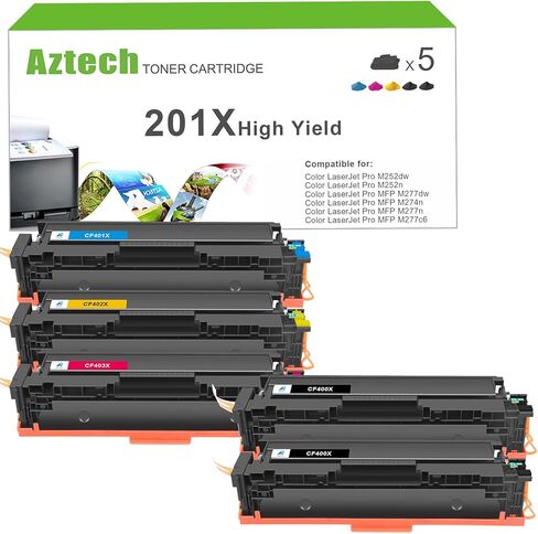 خرطوشة حبر بديلة متوافقة مع Aztech M277dw M252dw لحبر الطابعة HP 201A 201X CF400X CF400A Color Pro MFP M277dw M277c6 M277 M252 حبر الطابعة CF401X CF402X CF403X (أسود سماوي أصفر أرجواني، 5 عبوات) in Kuwait
