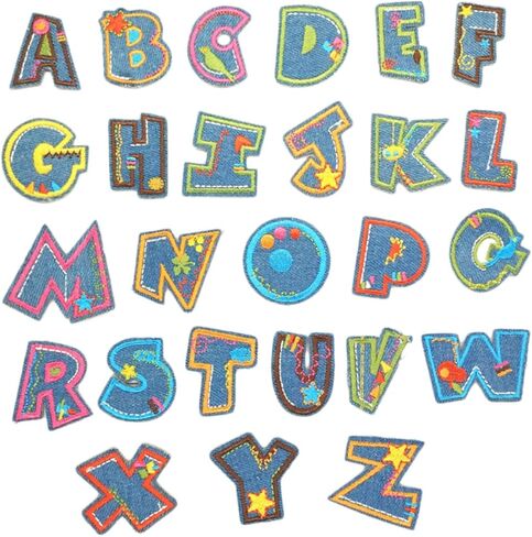 KJHBV 26 قطعة من رقع القبعة مزينة للملابس حرف A-z حديد على رقع للملابس حروف كرتونية رقع ملابس رقعة تطريز شارة حقيبة الظهر ملابس in Kuwait