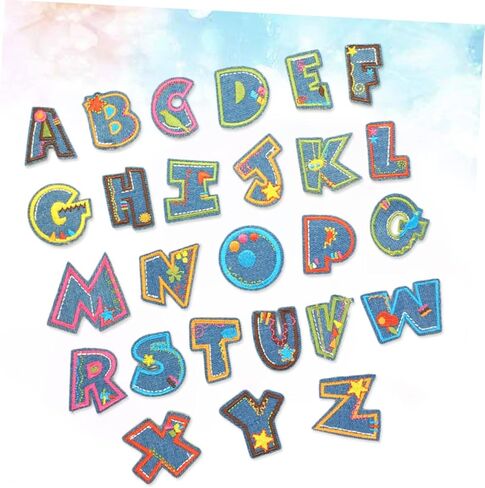 KJHBV 26 قطعة من رقع القبعة مزينة للملابس حرف A-z حديد على رقع للملابس حروف كرتونية رقع ملابس رقعة تطريز شارة حقيبة الظهر ملابس in Kuwait