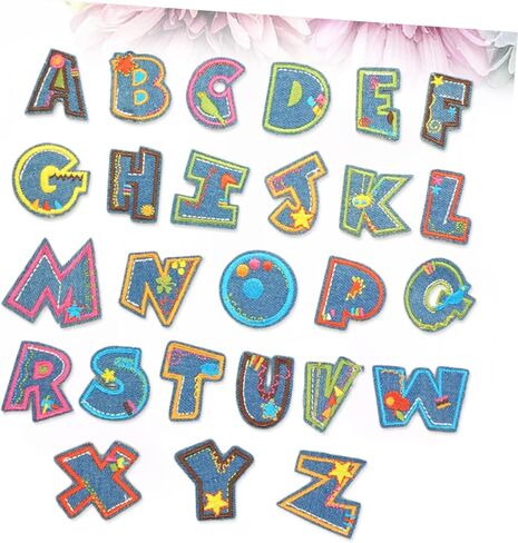KJHBV 26 قطعة من رقع القبعة مزينة للملابس حرف A-z حديد على رقع للملابس حروف كرتونية رقع ملابس رقعة تطريز شارة حقيبة الظهر ملابس in Kuwait
