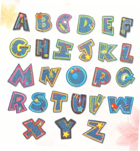 KJHBV 26 قطعة من رقع القبعة مزينة للملابس حرف A-z حديد على رقع للملابس حروف كرتونية رقع ملابس رقعة تطريز شارة حقيبة الظهر ملابس in Kuwait