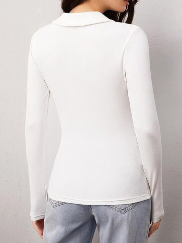 Verdusa Women's Casual Polo Neck Long Sleeve Ribbed Knit Button Up Tee T Shirt Top in Saudi Arabia
