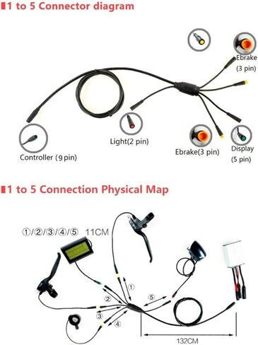 دراجة كهربائية من 1 إلى 5 كابل، وحدة تحكم متصلة، ضوء، فرامل، عرض، صمام خانق، ترقية ملحقات تعديل الدراجة الكهربائية ساعات التعديل الكهربائي in Kuwait