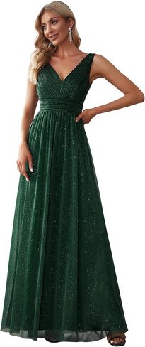 Ever-Pretty Women's V-Neck High Wasit Glitter Maxi Evening Dress 07764-USA in Saudi Arabia