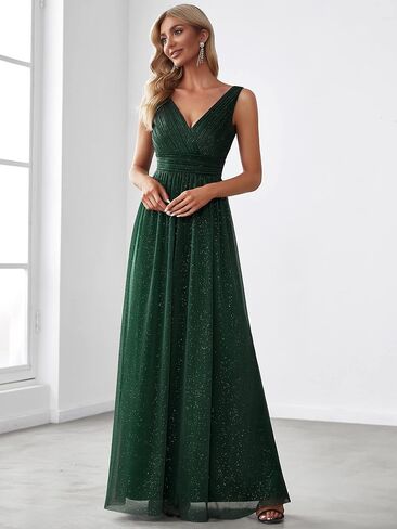 Ever-Pretty Women's V-Neck High Wasit Glitter Maxi Evening Dress 07764-USA in Saudi Arabia