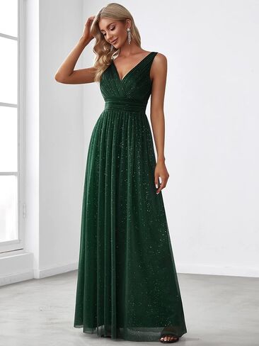 Ever-Pretty Women's V-Neck High Wasit Glitter Maxi Evening Dress 07764-USA in Saudi Arabia