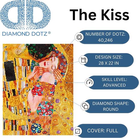 DIAMOND DOTZ ® - القبلة (Klimt)، الحفر الجزئي، Dotz المستديرة، مجموعات الرسم الماسي، مجموعات الفن الماسي للبالغين، فن الأحجار الكريمة، فن الماس، أطقم، 28 بوصة × 22 بوصة in Saudi Arabia