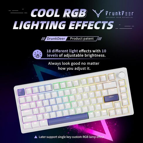 DrunkDeer A75 Rapid Keyboard Trigger Magnetic Switch Keyboard M82 Keys PBT Keycap OEM Profile Double Shot USB Wired Compact 75% Layout,White in Saudi Arabia