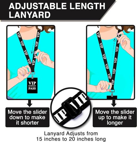 10 قطع من حبل شارة VIP قابل للتعديل بطول قابل للفصل - مجموعة حبل أسود VIP مع بطاقة VIP بلاستيكية PVC لحفلات خلف الكواليس وحفلات أعياد الميلاد وتذكرة ألعاب in Kuwait