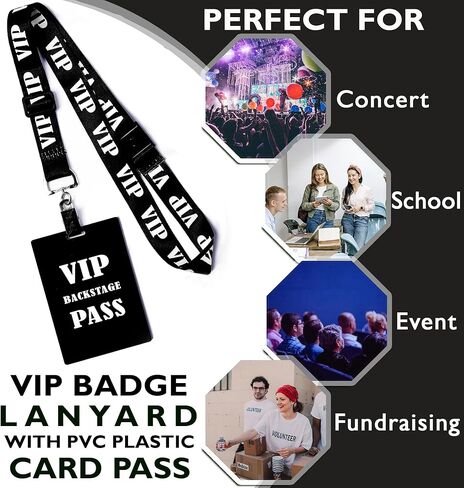 10 قطع من حبل شارة VIP قابل للتعديل بطول قابل للفصل - مجموعة حبل أسود VIP مع بطاقة VIP بلاستيكية PVC لحفلات خلف الكواليس وحفلات أعياد الميلاد وتذكرة ألعاب in Kuwait