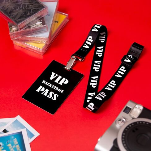 10 قطع من حبل شارة VIP قابل للتعديل بطول قابل للفصل - مجموعة حبل أسود VIP مع بطاقة VIP بلاستيكية PVC لحفلات خلف الكواليس وحفلات أعياد الميلاد وتذكرة ألعاب in Kuwait