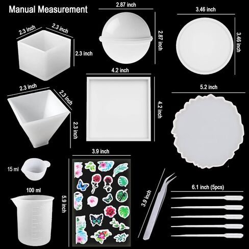 Resin molds, Silicone Kit for beginner, Silicone Molds for Epoxy Resin Casting, Including Sphere, Cube, Pyramid and 3pcs Coaster Moulds-Round, Square, Irregular, DIY Tools Set and Decorative Materials in Saudi Arabia