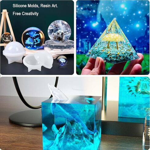 Resin molds, Silicone Kit for beginner, Silicone Molds for Epoxy Resin Casting, Including Sphere, Cube, Pyramid and 3pcs Coaster Moulds-Round, Square, Irregular, DIY Tools Set and Decorative Materials in Saudi Arabia