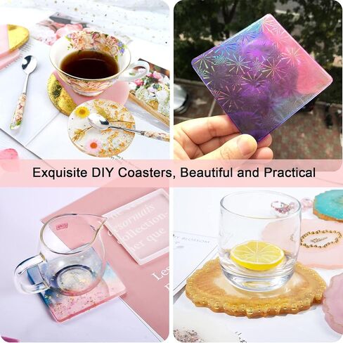 Resin molds, Silicone Kit for beginner, Silicone Molds for Epoxy Resin Casting, Including Sphere, Cube, Pyramid and 3pcs Coaster Moulds-Round, Square, Irregular, DIY Tools Set and Decorative Materials in Saudi Arabia