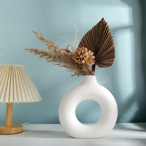Modern Farmhouse Home Decor Small Vase Set, Ceramic Vase Home Decor, Bohemian Decorative Vase, Neutral Decorative Vase Pampas Grass and Dried Flowers, Living Room, Dining Table Decorative Flower Vase in Saudi Arabia