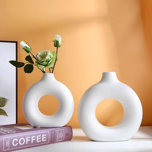 Modern Farmhouse Home Decor Small Vase Set, Ceramic Vase Home Decor, Bohemian Decorative Vase, Neutral Decorative Vase Pampas Grass and Dried Flowers, Living Room, Dining Table Decorative Flower Vase in Saudi Arabia