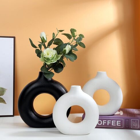 Modern Farmhouse Home Decor Small Vase Set, Ceramic Vase Home Decor, Bohemian Decorative Vase, Neutral Decorative Vase Pampas Grass and Dried Flowers, Living Room, Dining Table Decorative Flower Vase in Saudi Arabia