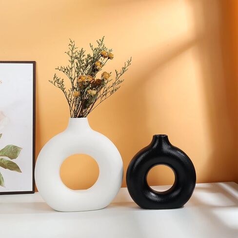 Modern Farmhouse Home Decor Small Vase Set, Ceramic Vase Home Decor, Bohemian Decorative Vase, Neutral Decorative Vase Pampas Grass and Dried Flowers, Living Room, Dining Table Decorative Flower Vase in Saudi Arabia
