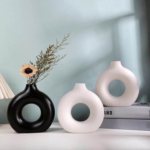 Modern Farmhouse Home Decor Small Vase Set, Ceramic Vase Home Decor, Bohemian Decorative Vase, Neutral Decorative Vase Pampas Grass and Dried Flowers, Living Room, Dining Table Decorative Flower Vase in Saudi Arabia