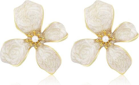 Flower Stud Earrings Cute Shimmer Flower Drop Earrings Trendy Fashion Pearl Statement Earrings Chic Sweet Enamel Floral Earrings for Women Mom Holiday Wedding Birthday Jewelry Gift in Saudi Arabia