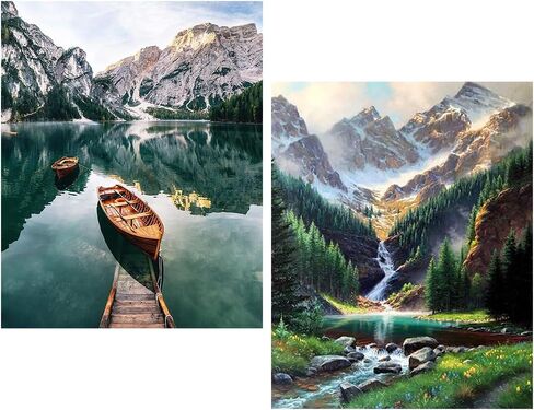 Mowana Paint by Numbers Kit for Adults, 2 Pack Scenery Adult Paint by Number Kits on Canvas Painting by Numbers for Adults Kit Oil Painting for Gift and Home Wall Decor 16x20inch in Saudi Arabia