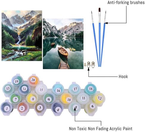 Mowana Paint by Numbers Kit for Adults, 2 Pack Scenery Adult Paint by Number Kits on Canvas Painting by Numbers for Adults Kit Oil Painting for Gift and Home Wall Decor 16x20inch in Saudi Arabia