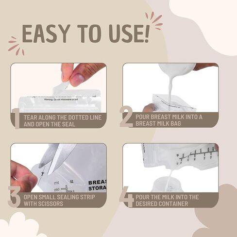 أكياس تخزين حليب الأم من Sanmico® - حاويات تجميد آمنة وعملية، 55 وحدة سعة 8 أونصة/250 مل، خالية من مادة BPA، سحاب مزدوج، أكياس تخزين مضخة الثدي/Bolsas de almacenamiento para Leche Materna in Kuwait