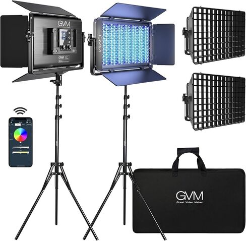ضوء فيديو GVM 1500D RGB LED مع صندوق سوفت بوكس، مجموعة إضاءة فيديو 75 وات مع تحكم بلوتوث، ضوء لوحة LED للتصوير الفوتوغرافي، استوديو يوتيوب، تصوير الفيديو، 18 وضع مشهد، عبوتان (1500d-2l-kit) in Saudi Arabia