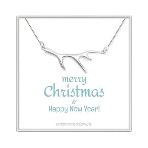Sterling Silver Antler Necklace for Women, Inspirational Motivational Necklace, Christmas Holiday Present for Mom, Best Friend or Coworker (With Christmas Message)