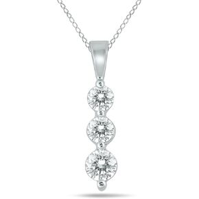 1/2 Carat TW Three Stone Diamond Pendant Available in 10K White and Yellow Gold