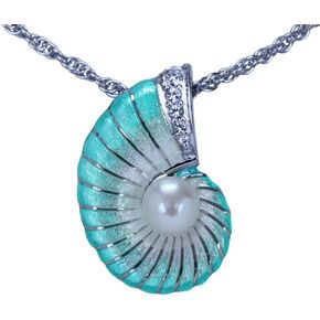 Nautilus Necklace - Sterling Silver and Vitreous Enamel (Turquoise)