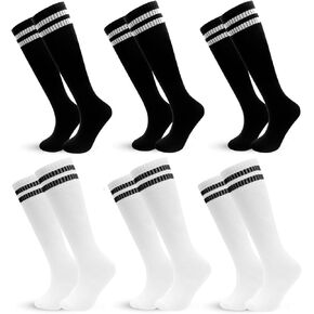 Barrlves 6 Pairs Kids Soccer Socks Striped Knee High Tube Socks Football Uniform Sports Socks for Boys Girls 8-14 Years Old