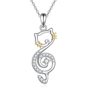 TIGER RIDER Unique Cat Necklace Sterling Silver Music Symbols Note Treble Clef Pendant Necklace Cute Jewelry for Women Music Themed Gifts Birthday