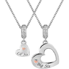 18 inch Big Sister Little Sister Mother Daughter Auntie Niece Son Wife Rose Gold Heart I Love You Matching Charm Pendant Birthday Necklace set for 2