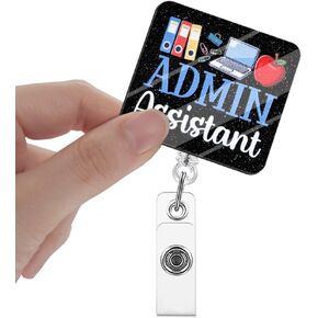 Admin Assistant Badge Reels Retractable Glitter with Clip, Funny Badge Holder for Administrative Assistant Secretary, Admin Assistant Appreciation Gifts, Admin Gift for Women