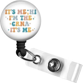 Retractable ID Card Badge Holder with Alligator Clip, Name Nurse Decorative Badge Reel Clip on Card Holders (It's me,CRNA), Small, Black, Usoway-35R