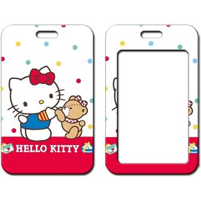 Hallo Kitty ID Badge Holder,Funny Anime ID Card Holder,Cute Pink and Blue Card Holder for School ID Office ID Lanyard,Cool Badge Holders for Women Men Guys Girls Boys Kids Teachers
