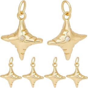 Beebeecraft 1 Box 6Pcs Cubic Zirconia Charms 18K Gold Plated Rhinestone Crystal Puffed Four Pointed Star Celestial Charm Dangle Pendants with Jump Ring Craft Supplies for DIY Jewellery Making