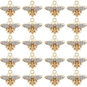 Lot of (x20) Gold Plated Crystal Rhinestones Enamel Metal Honeybee Craft Cute Bee Charms 20x17mm (approx.0.79 by 0.67 inch) Bracelets Earrings Necklaces Pendants Findings