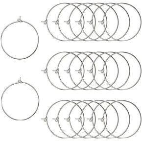 HLLMX 100 PCS 30mm Wine Glass Charm Rings Hypoallergenic Steel Circle Earring Loops Wires Open Earring Beading Hoop Rings for Earrings Pendant Wine Glass Charm Jewelry Making (Silver)