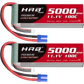 HRB 3S 5000mAh Lipo Battery EC5 100C 11.1V RC Lipo Battery Compatible with RC Car RC Plane RC Truck RC Boat (2packs)