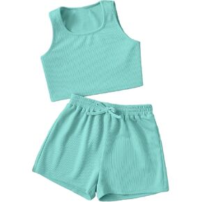 Verdusa Girl's 2 Piece Tracksuit Sets Workout Crop Tank Top and Short Sets in Kuwait