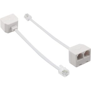 2pcs Phone Line Splitter Telephone Splitter RJ11 Male to Female Two Way Phone Line Splitter Converter Cable for Telephone, Fax Machine, White