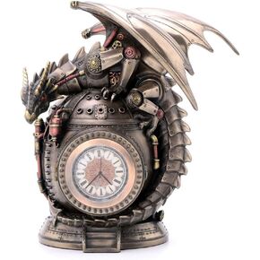 Veronese Design 7 Inch Steampunk Mechanical Dragon Time Machine Bank Vault Trinket Box Clock Cold Cast Resin Bronze Finish