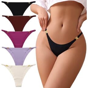 chahoo Sexy G String Thong for Women Low Rise Underwear Cotton Thongs Ladies T Back Bikini Panties Set Gift for Women 5 Pack