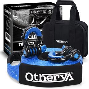 مجموعة أدوات استعادة حزام السحب الثقيلة من Otherya مقاس 3 بوصات × 20 قدمًا (35000 رطل) - قوة الكسر، حلقة ثلاثية معززة + 3/4 أغلال حلقية على شكل حرف D شديدة التحمل (قطعتان) + حقيبة تخزين