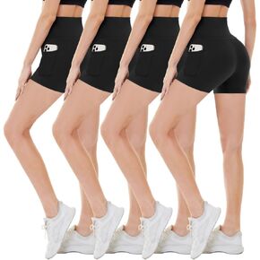 CAMPSNAIL 4 Pack Biker Shorts for Women – 8" High Waist Tummy Control Workout Yoga Running Compression Exercise Shorts