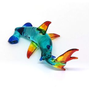 ZOOCRAFT Hammerhead Shark Figurine Blown Glass Blue Sealife Collectible Miniature Aquarium Decor, 1.6 x 2.8 x 1.5 inches